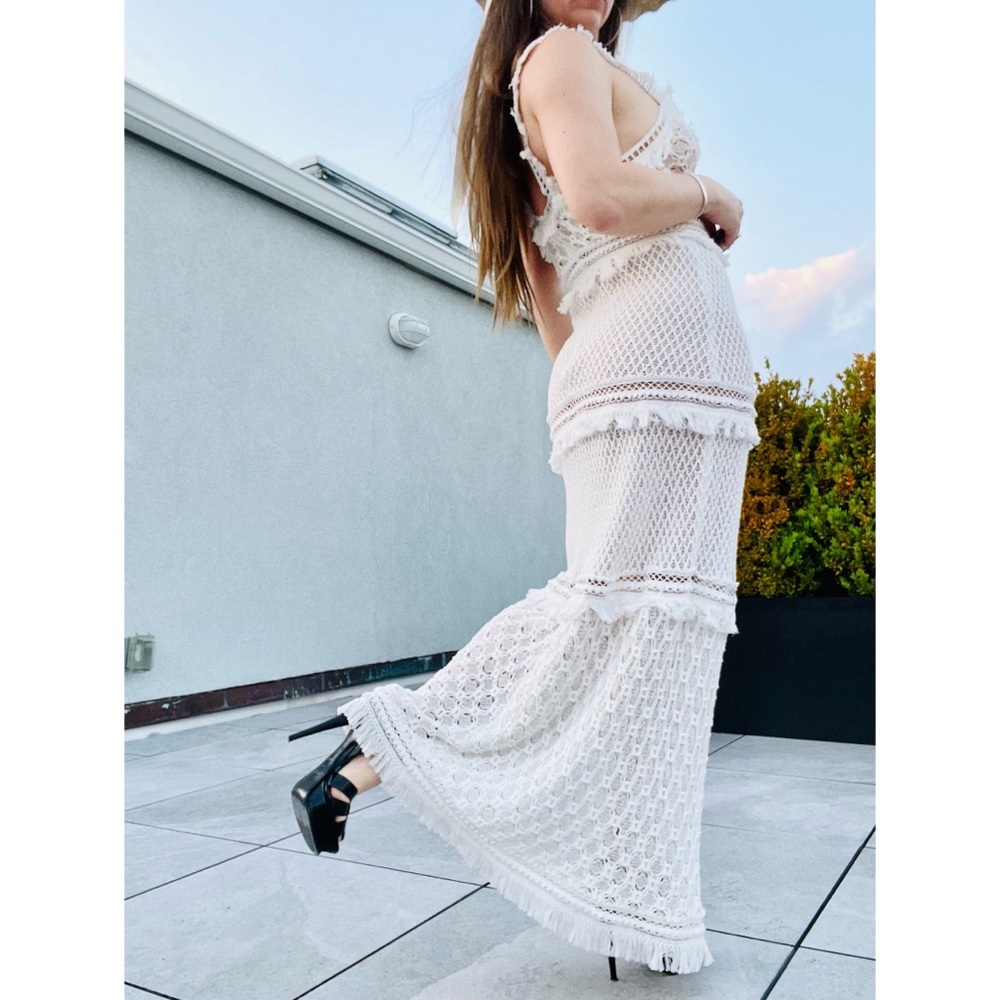 Alexis Maxi Eyelash Fringe TIERED Fishnet Mesh Dress
